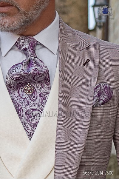 Malvenfarbene Kaschmir Krawatte und Taschentuch