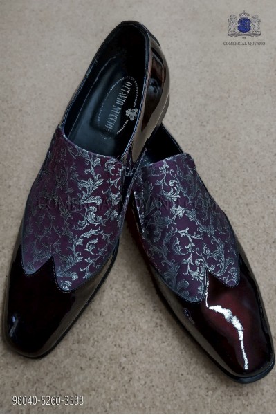Purple and silver jacquard fabric shoe