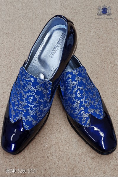 Blue and silver jacquard fabric shoe