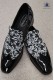 Black baroque shoes with black-white brocade fabric