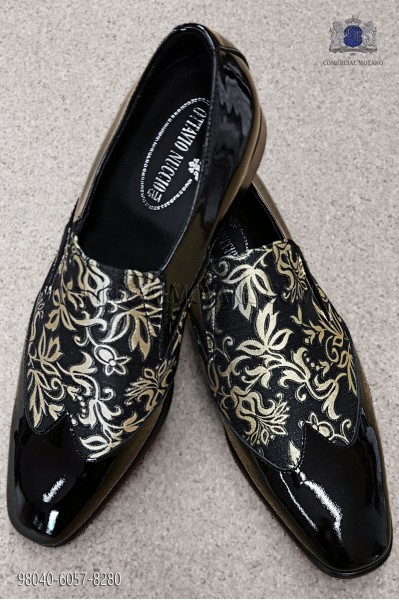 Black and gold jacquard fabric shoe