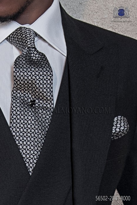 Cravate noir argent polka dot spot fait main 100/% soie 8 cm largeur Mariage Cravate