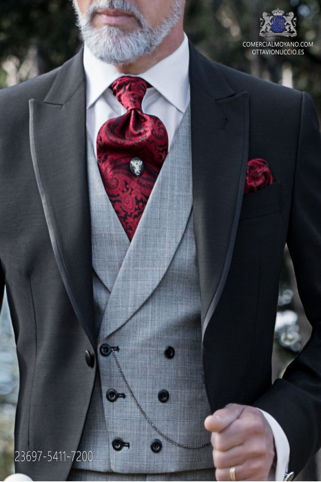 Red gray prince of wales groom double-breasted waistcoat