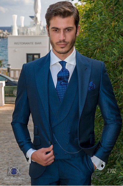 Bespoke royal blue men wedding suit slim fit