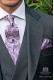 Cravate de mariage blanche et violette cachemire avec un mouchoir assorti