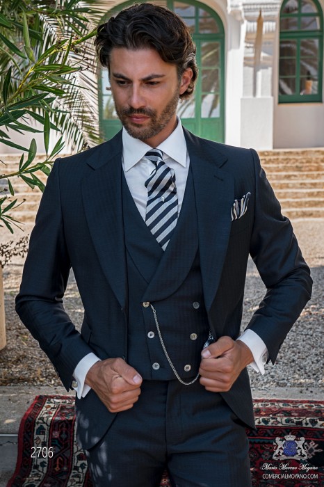 Classic Italian men wedding suit with elegant herringbone design
