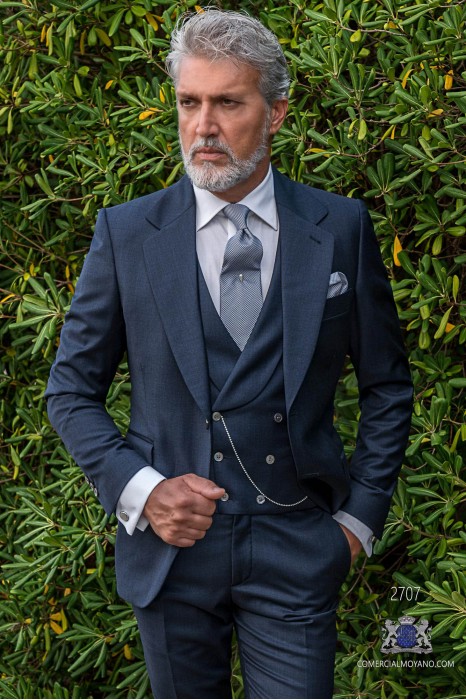 Classic blue wedding suit with elegant Italian cut slim fit