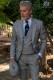 Gray wedding suit in elegant Prince of Wales with blue stripe