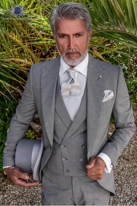 Grey prince of Wales check tailored fit italian morning suit