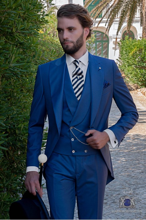 Traje de novio chaqué azul royal fresco lana corte italiano a medida slimfit