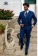 Royal blue houndstooth tailored fit italian wedding morning suit