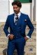 Royal blue houndstooth tailored fit italian wedding morning suit
