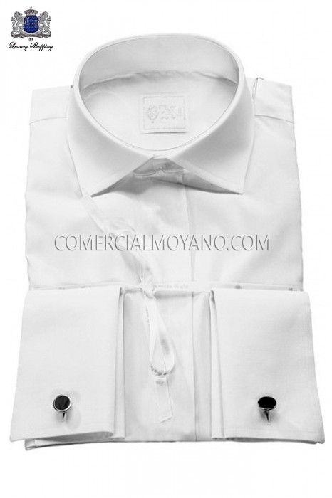 Camisa de novio blanca en satén de algodón