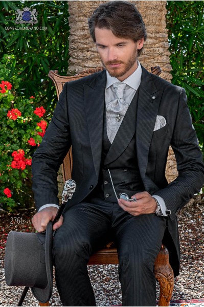 Charcoal with white pinstripe tailored fit italian morning suit