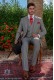Grey & red prince of Wales check tailored fit italian morning suit