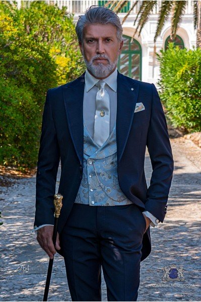 Dark blue tailored fit wedding morning suit