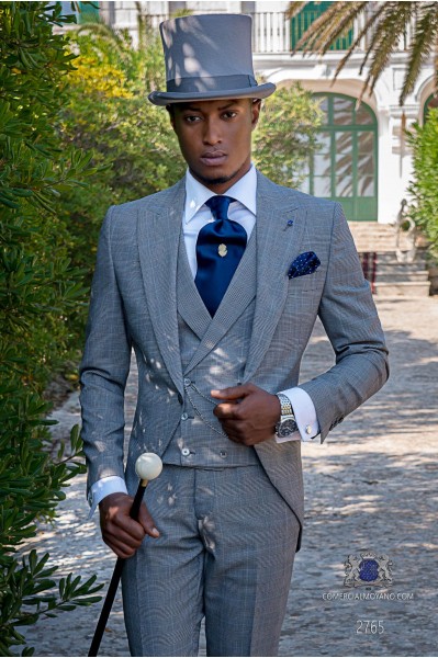 Grey & blue prince of Wales check tailored fit morning suit