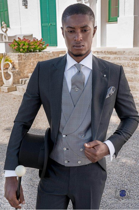 Grey mohair wool tailored fit italian morning suit