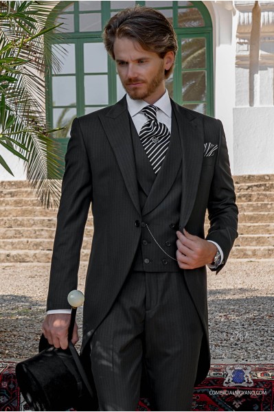 Charcoal formal pinstripe tailored fit morning suit