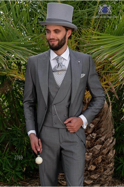 Light grey pure Silk blend wool extrafine tailored fit italian morning suit
