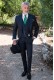 Navy blue italian tailored fit wedding morning suit "fil-à-fil" pure wool
