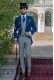 Royal blue italian tailored fit wedding morning suit with Wales check trousers