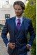 Royal blue pinstripe tailored fit italian men wedding suit