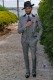 Grey houndstooth tailored fit italian men wedding suit with black contrast collar