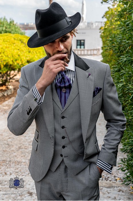 Grey houndstooth tailored fit men wedding suit 2712 Ottavio