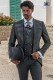 Grey tailored fit italian men wedding frock-coat with contrast profile on lapels