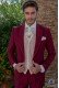 Burgundy tailored fit italian men wedding frock-coat with contrast profile on lapels