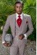Burgundy houndstooth tailored fit italian men wedding morning suit
