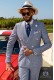 Blue houndstooth tailored fit italian men wedding double breasted suit