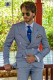 Blue prince of Wales check tailored fit italian men wedding double breasted suit