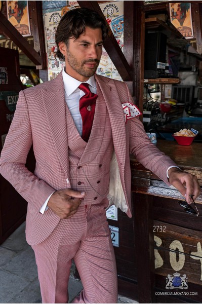 Red houndstooth tailored fit italian men wedding suit