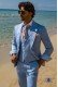 Light blue satin cotton tailored fit italian men wedding suit