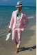 Traje de novio rosa en puro lino corte italiano moderno slimfit