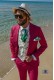 Fuchsia cotton pique tailored fit italian men wedding suit