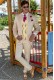 Beige satin cotton tailored fit italian wedding morning suit