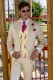 Beige satin cotton tailored fit italian wedding morning suit
