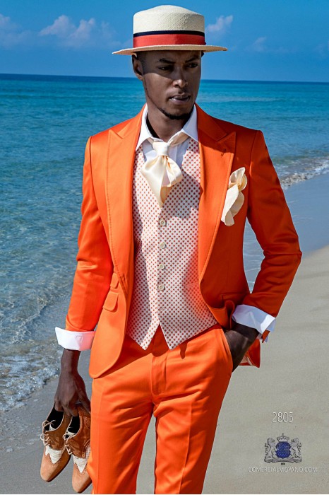 Orange Baumwollsatin italienischer Hochzeitsanzug zugeschnitten fit