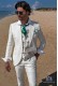 White pure linen tailored fit italian men wedding suit