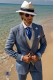 Blue pinstripe pure linen tailored fit italian men wedding suit