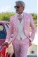 Pink pure linen tailored fit italian wedding morning suit
