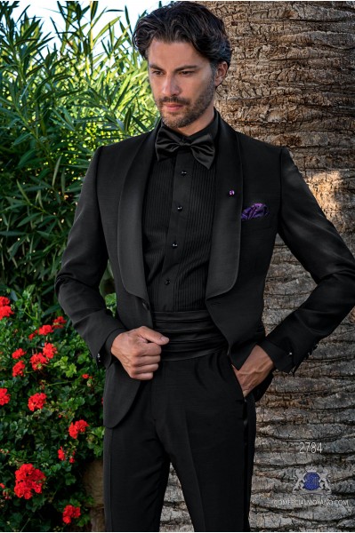 Black tailored fit tuxedo with shawl collar