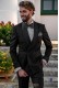 Black micro check tailored fit italian double breasted tuxedo with shawl collar