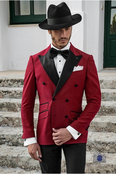 Garnet tailored fit double breasted tuxedo with peak lapels