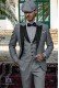 Grey houndstooth tailored fit italian tuxedo with black peak lapels