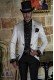 White gothic frock coat embroidered silver on satin fabric Italian cut slim fit