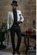 White gothic frock coat silver floral embroidery Italian cut slim fit